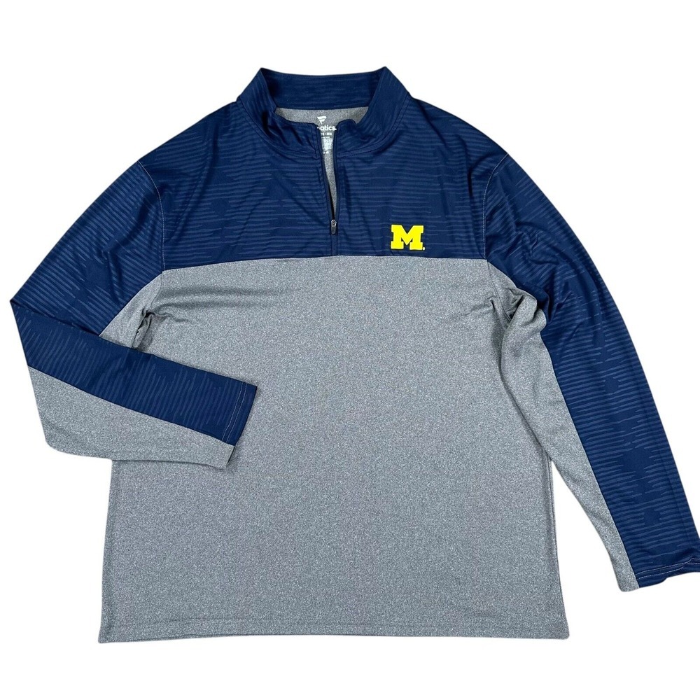 Fanatics Mens Size 3XL Blue Long Sleeve Shirt‎ 1/4 Zip Michigan Logo Performance
